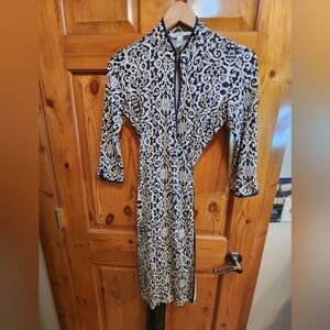 Diane von Furstenberg Black & White Patterned Silk Wrap Dress, Size 6